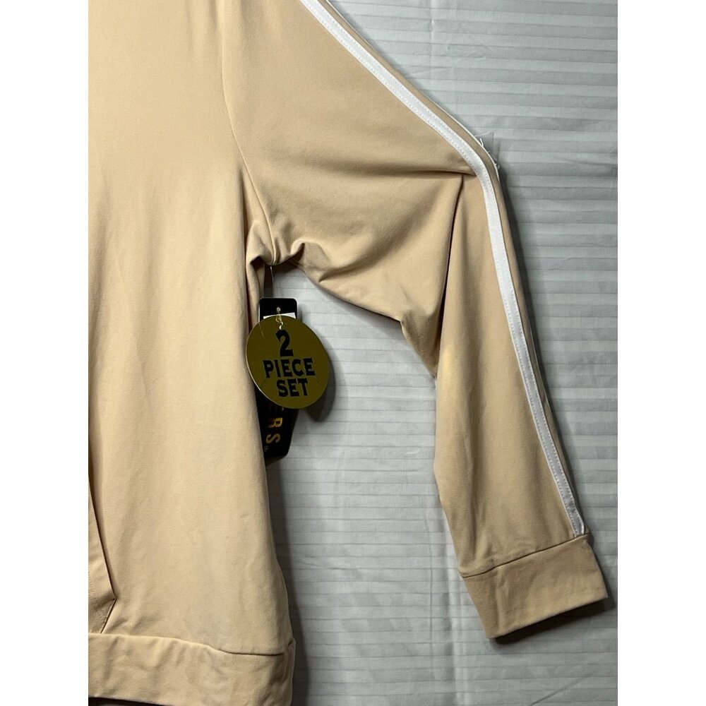 feathers Beige Hoodie & Legging Set with White Side Stripes - Picture 7 of 16